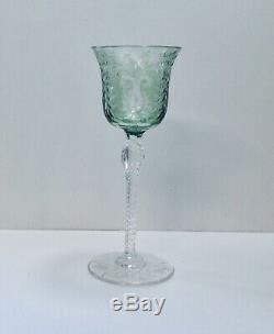 1 Hawkes American Brilliant Lt. Green Intaglio Cut Crystal Wine Glass