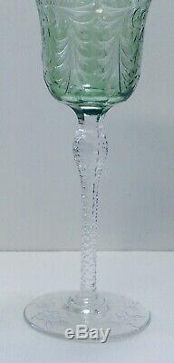 1 Hawkes American Brilliant Lt. Green Intaglio Cut Crystal Wine Glass