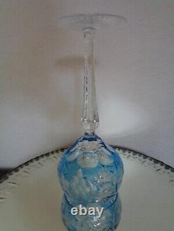 1 Nachtmann Traube Aqua Blue 8 1/4 Crystal Hand Cut To Clear Wine Glass Goblet