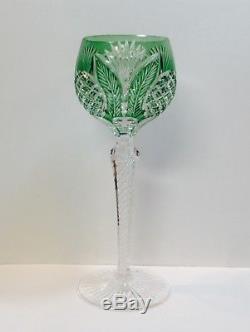 1 St. Louis Bohemian Emerald Air Twist Stem Cut To Clear Crystal Wine Glass