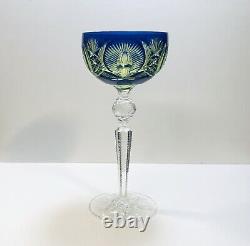 1 Stevens & Williams 2 Color Cobalt Blue Cut To Amber Crystal Wine Glass