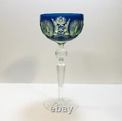 1 Stevens & Williams 2 Color Cobalt Blue Cut To Amber Crystal Wine Glass