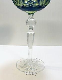 1 Stevens & Williams 2 Color Cobalt Blue Cut To Amber Crystal Wine Glass