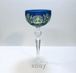 1 Stevens & Williams 2 Color Cobalt Blue Cut To Amber Crystal Wine Glass