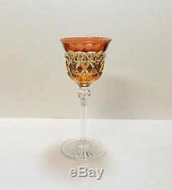 1 Val St. Lambert Bohemian 2 Color Peach Cut To Amber Uran Crystal Wine Glass