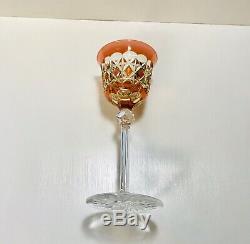 1 Val St. Lambert Bohemian 2 Color Peach Cut To Amber Uran Crystal Wine Glass