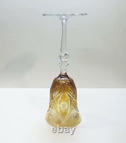 1 Val St. Lambert Bohemian Amber Cut To Clear Crystal Wine Glass- Fancy Foot
