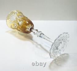 1 Val St. Lambert Bohemian Amber Cut To Clear Crystal Wine Glass- Fancy Foot