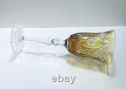 1 Val St. Lambert Bohemian Amber Cut To Clear Crystal Wine Glass- Fancy Foot