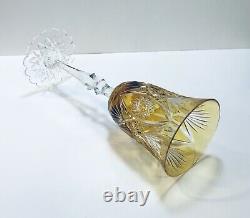 1 Val St. Lambert Bohemian Amber Cut To Clear Crystal Wine Glass- Fancy Foot