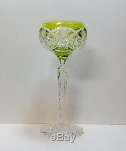 1 Val St. Lambert Saarbrucken Chartreuse Green Cut To Clear Crystal Wine Glass