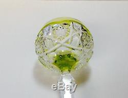 1 Val St. Lambert Saarbrucken Chartreuse Green Cut To Clear Crystal Wine Glass