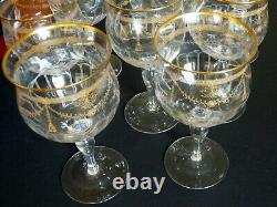 10 Antique French Baccarat Crystal Gold Water Goblets Wine Drinking Glasses