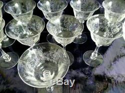 10 HEISEY ORCHID CRYSTAL ETCHED SHERBET WINE CHAMPAGNE GLASSES High Stem 1940's