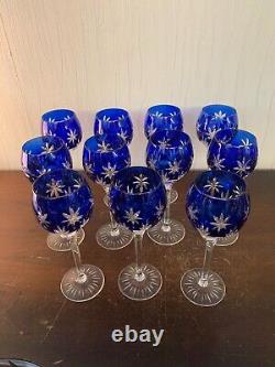 10 Rhin Blue Overlay Crystal Wine Glasses NO Baccarat (Price Per Unit)