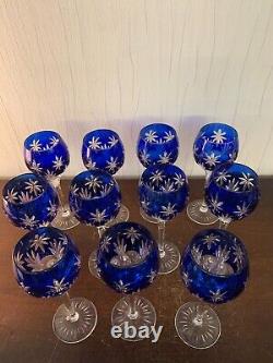 10 Rhin Blue Overlay Crystal Wine Glasses NO Baccarat (Price Per Unit)