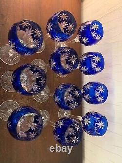 10 Rhin Blue Overlay Crystal Wine Glasses NO Baccarat (Price Per Unit)