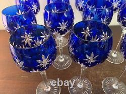 10 Rhin Blue Overlay Crystal Wine Glasses NO Baccarat (Price Per Unit)