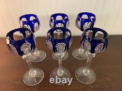 10 Rhine Wine Glasses Blue Crystal Overlay by Baccarat (Price per Unit)