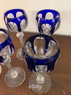 10 Rhine Wine Glasses Blue Crystal Overlay by Baccarat (Price per Unit)