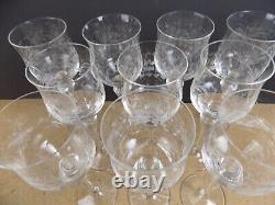 10 Spiegelau Crystal Wine Glasses Engraved Ribbed Stem Vintage German Glass