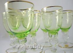 10 Vintage Danish Lyngby Crystal Green White Wine glasses Seagull Design