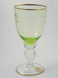 10 Vintage Danish Lyngby Crystal Green White Wine glasses Seagull Design