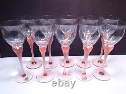 10 Vintage Mikasa SEA MIST Coral Frosted Pink Crystal Wine Glasses W. Germany