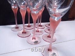 10 Vintage Mikasa SEA MIST Coral Frosted Pink Crystal Wine Glasses W. Germany