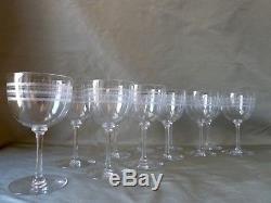 11 Antique Edwardian Etched Crystal Wine Glasses, Pall Mall Type, 1900
