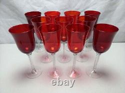 11 Hand Blown Crystal Twisted Stem Wine Glasses 8.75 Ruby Red to Amberina