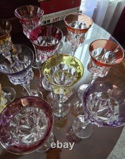 11 Lippert Multicolored Cut To Clear Crystal Wine Glasses 8.75