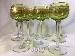 (11) St Louis Crystal STL22 Chartreuse Gold Encrusted 7.375 Inch WINE HOCKs