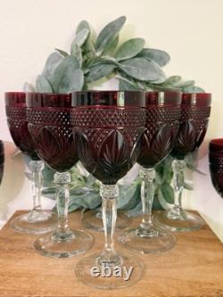 11 Vtg Ruby RED Cristal D' Arques Durand Tall Wine Water Glass Goblets Luminarc