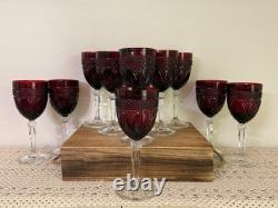 11 Vtg Ruby RED Cristal D' Arques Durand Tall Wine Water Glass Goblets Luminarc