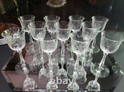 (11) Wine Goblets Glasses 6 Elegant crystal Rock Sharpe floral swag dots arch