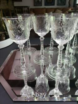 (11) Wine Goblets Glasses 6 Elegant crystal Rock Sharpe floral swag dots arch
