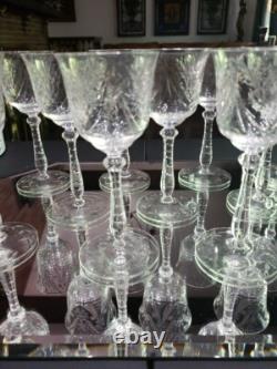 (11) Wine Goblets Glasses 6 Elegant crystal Rock Sharpe floral swag dots arch