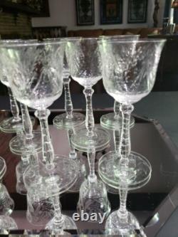 (11) Wine Goblets Glasses 6 Elegant crystal Rock Sharpe floral swag dots arch