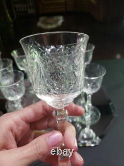 (11) Wine Goblets Glasses 6 Elegant crystal Rock Sharpe floral swag dots arch