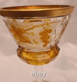 12 Amber Gold Cased Cut to Clear Crystal Wine Goblets with Gold Rim