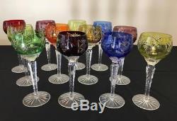 12 Bohemian Cut to Clear Crystal Hock Wine Goblet Glasses Grape Star