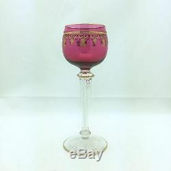 12 St. Louis Crystal Cranberry & Gold Hock Wine Glasses With Air Twist Stems