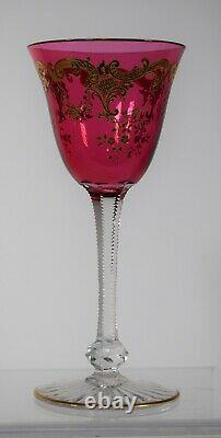12 St Louis Crystal Massenet Cranbery and Gold Gilt wine Glasses