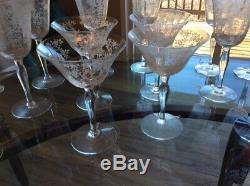 12 Vintage Crystal Wine Glasses Etched & 4 Champagne BEAUTIFUL