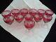 12 cranberry etched water wine goblets crystal stems grapes leaves hand blown