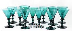 12x antique 18th C White Wine Glass ca. 1780 Holland, blue green / petrol crystal