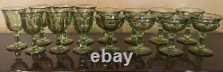 (15 Total) 7 Crystal Fostoria Wine Glasses & 8 Desert Glasses Jamestown Green