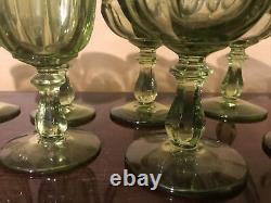 (15 Total) 7 Crystal Fostoria Wine Glasses & 8 Desert Glasses Jamestown Green