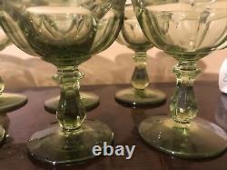 (15 Total) 7 Crystal Fostoria Wine Glasses & 8 Desert Glasses Jamestown Green